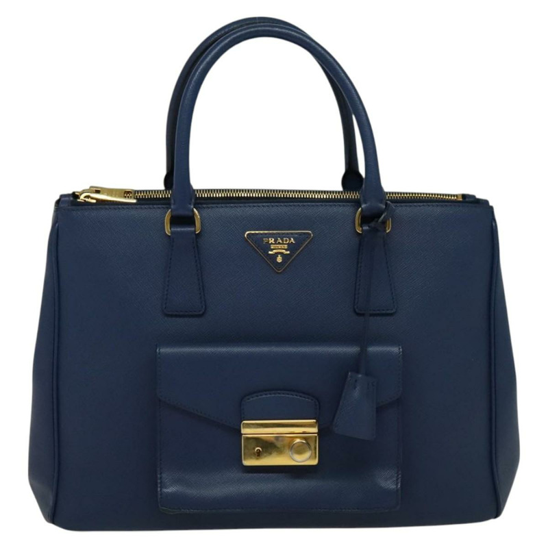 【日本直送】PRADA 手提包 Safiano 皮革 2way 藍色 金色 正品 125760-12
