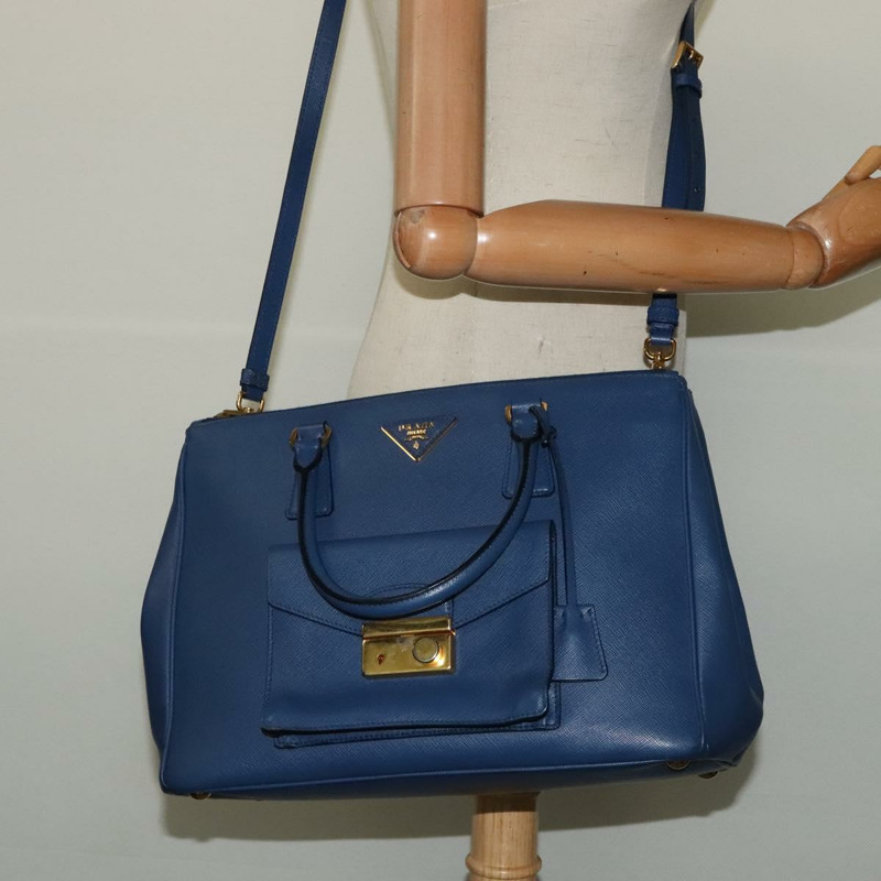 【日本直送】PRADA 手提包 Safiano 皮革 2way 藍色 金色 正品 125760-23
