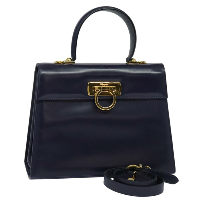 【日本直送】Salvatore Ferragamo Gancini 手提包 皮革 2 向 紫金 正品 128108-0