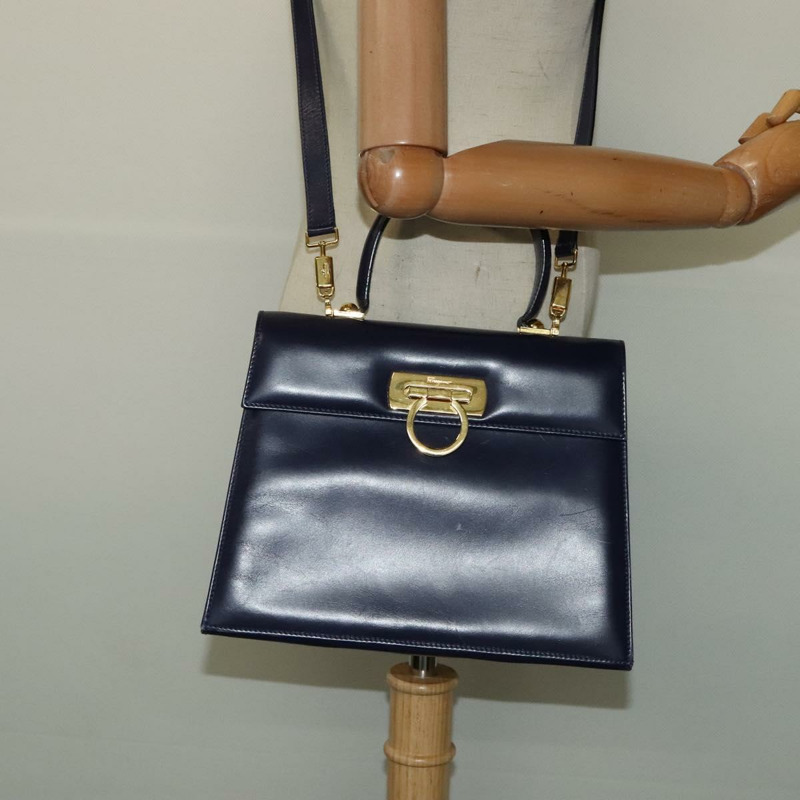 【日本直送】Salvatore Ferragamo Gancini 手提包 皮革 2 向 紫金 正品 128108-22