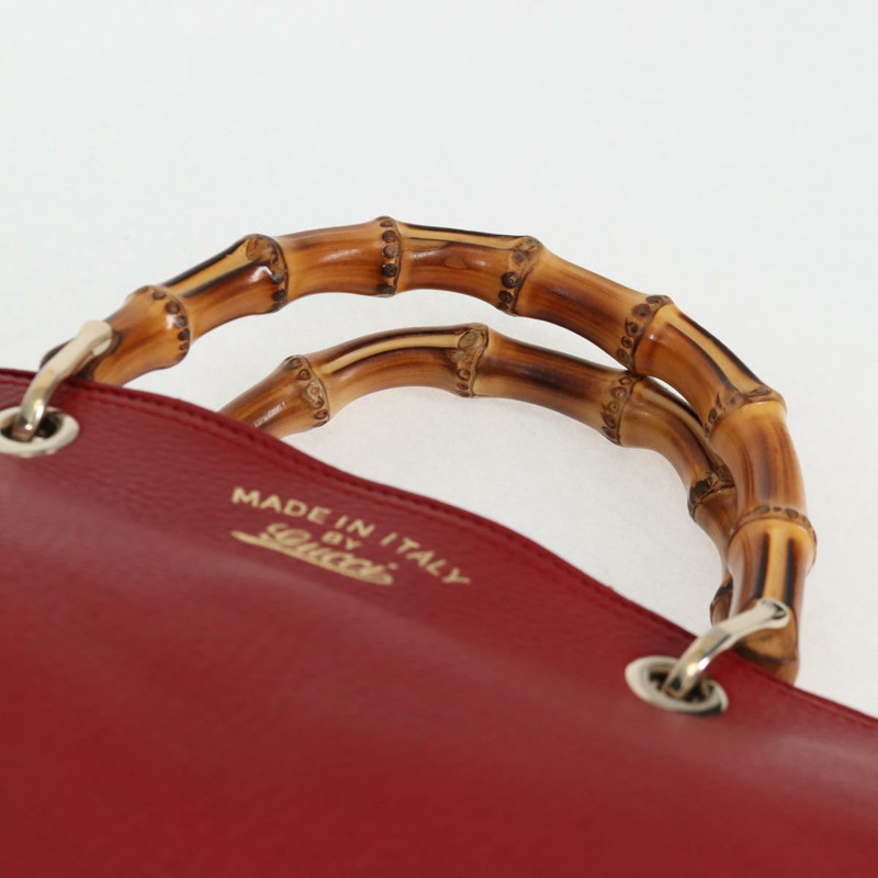 【日本直送】GUCCI 竹節手提包 皮革 2 向 紅金色 323660 正品 125733-6