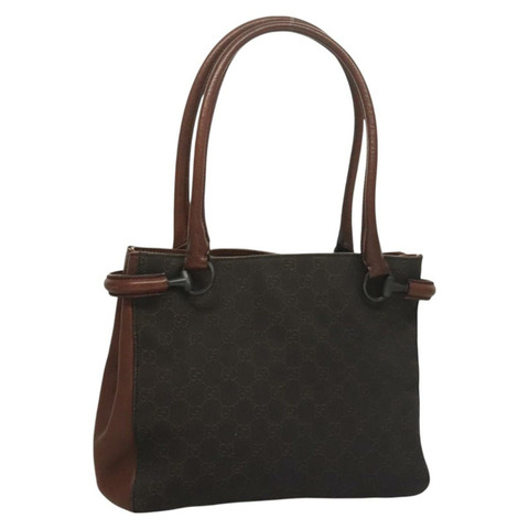 GUCCI 馬銜扣 GG 帆布單肩包 深棕色 101971 正品 129108