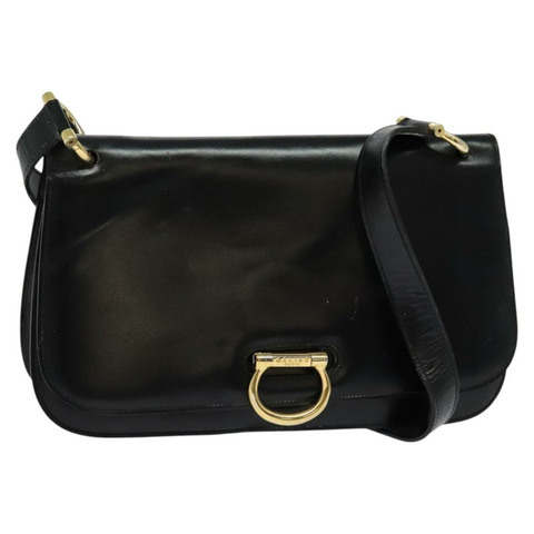 CELINE 肩背包 皮革 黑金 正品 127906