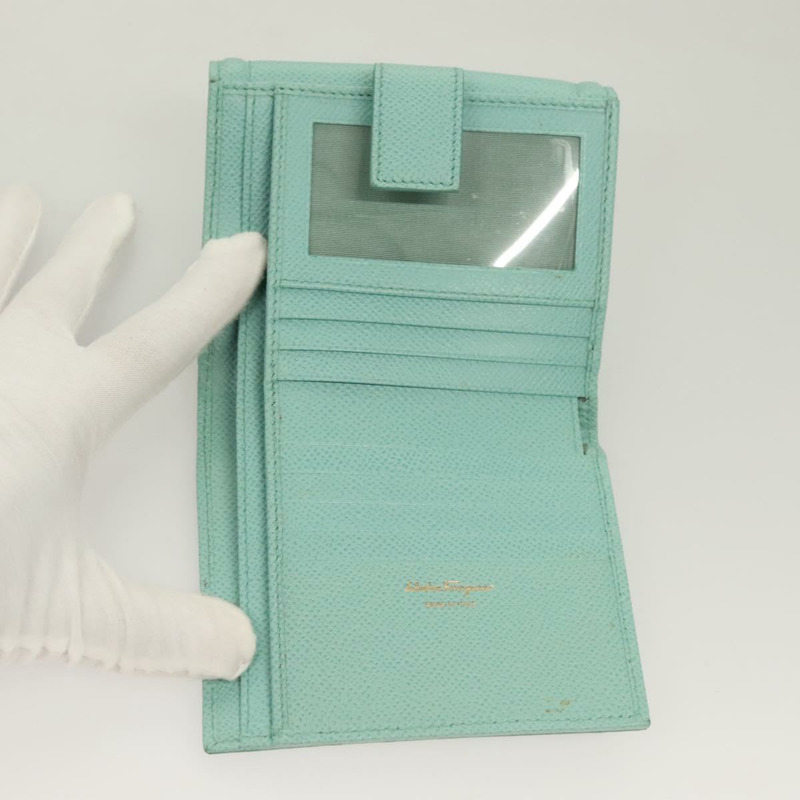 【日本直送】Salvatore Ferragamo 皮夾 皮革 綠松石藍 金色 正品 127952V-7