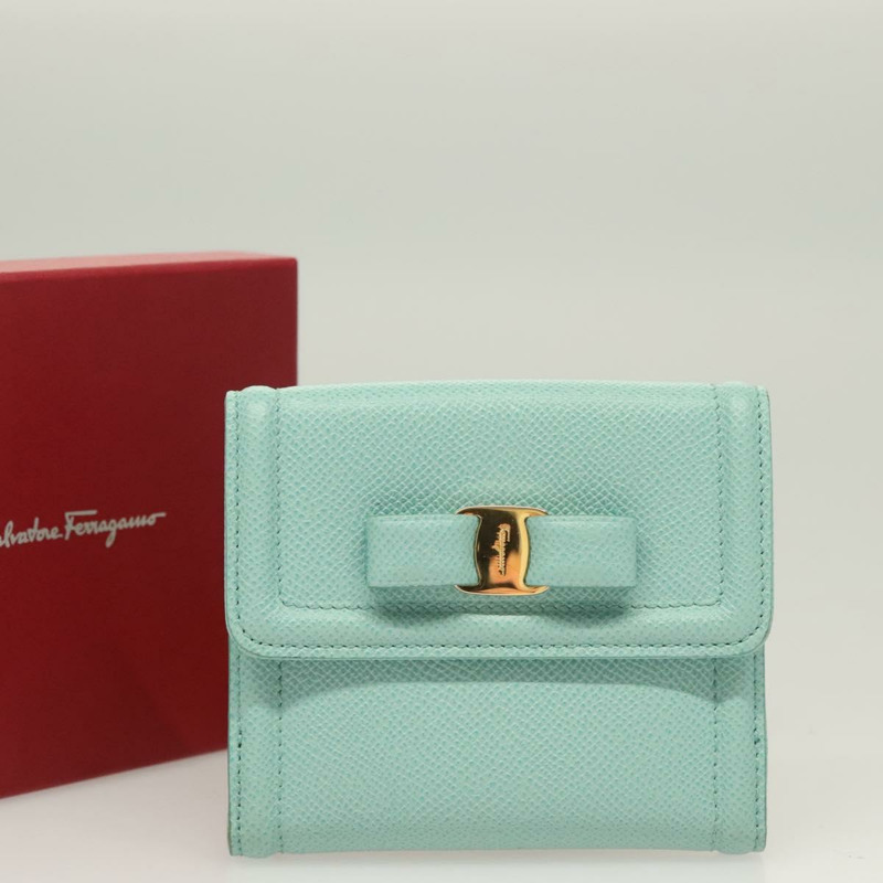 【日本直送】Salvatore Ferragamo 皮夾 皮革 綠松石藍 金色 正品 127952V-11