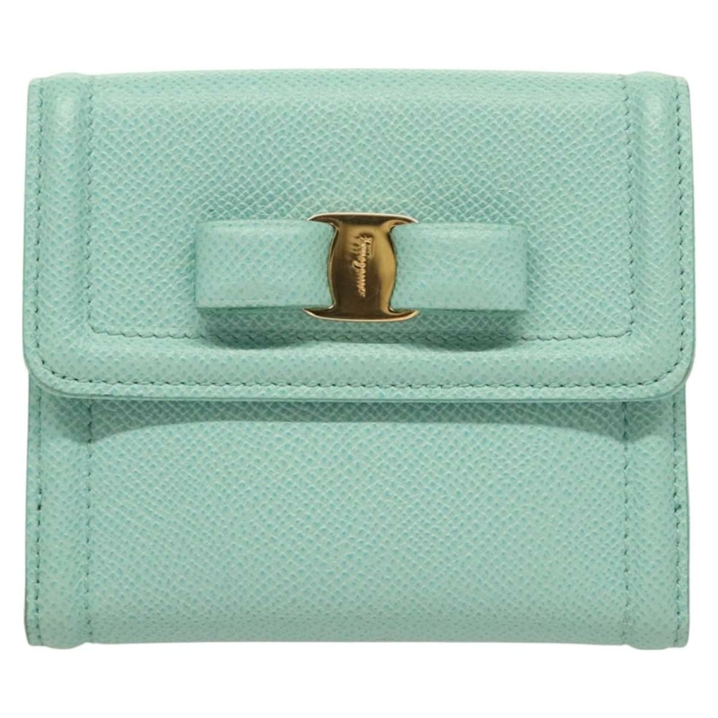 【日本直送】Salvatore Ferragamo 皮夾 皮革 綠松石藍 金色 正品 127952V-12