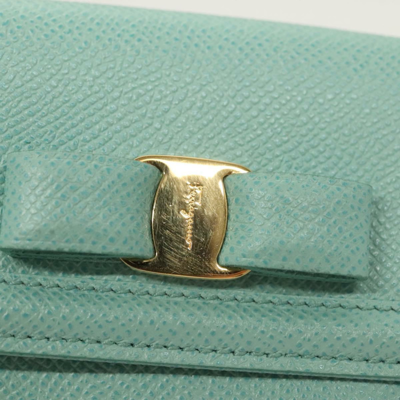 【日本直送】Salvatore Ferragamo 皮夾 皮革 綠松石藍 金色 正品 127952V-16