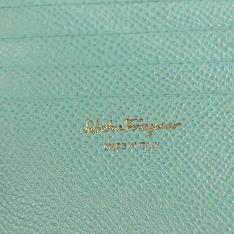 【日本直送】Salvatore Ferragamo 皮夾 皮革 綠松石藍 金色 正品 127952V-17