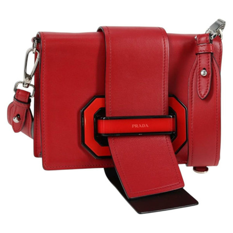 PRADA 鏈條單肩包 皮革 紅色 銀色 正品 127863V