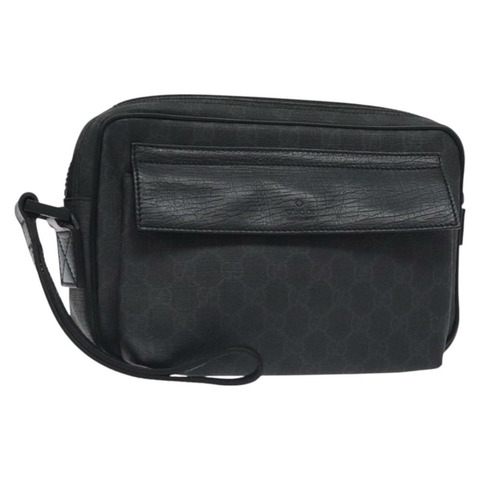 GUCCI GG Supreme 手拿包 PVC 皮革 黑色 162784 正品 129443V