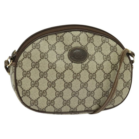 GUCCI GG Supreme 單肩包 PVC 米色金色 正品 128434