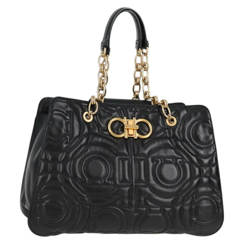 Salvatore Ferragamo 鏈條托特包 皮革 黑金色 正品 128371M