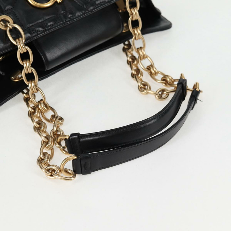 【日本直送】Salvatore Ferragamo 鏈條手提包，黑色皮革，金色，正品，貨號 128371M-6