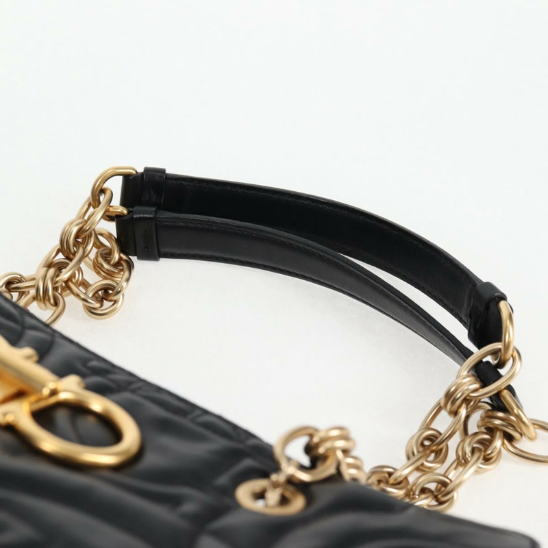 【日本直送】Salvatore Ferragamo 鏈條手提包，黑色皮革，金色，正品，貨號 128371M-7