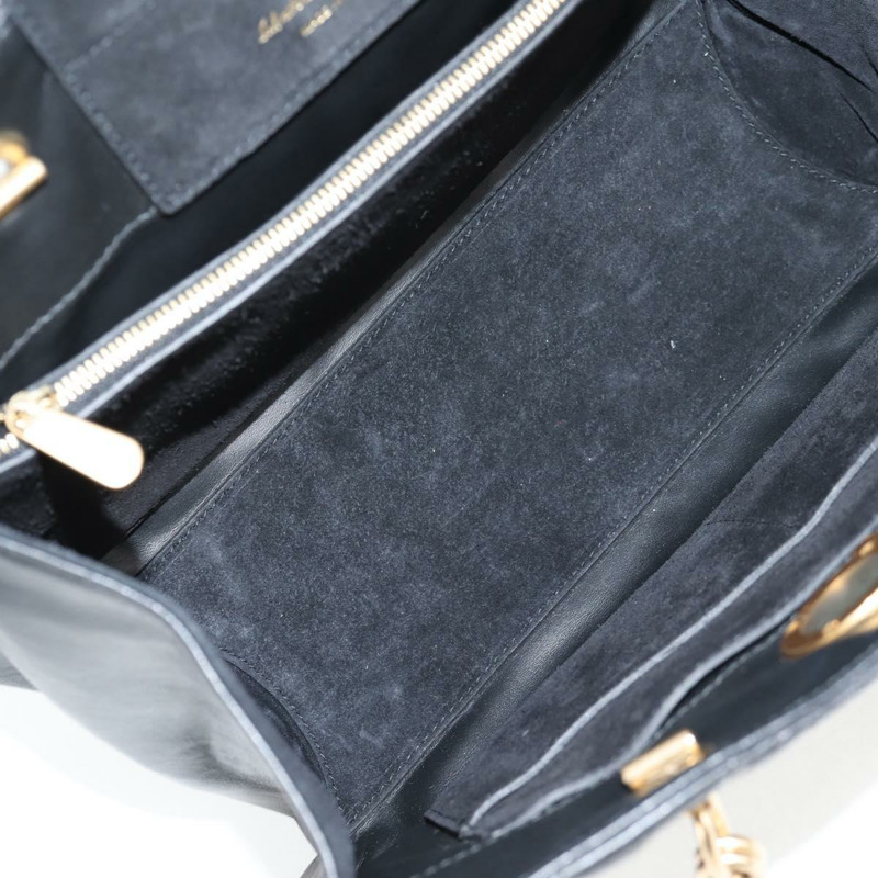 【日本直送】Salvatore Ferragamo 鏈條手提包，黑色皮革，金色，正品，貨號 128371M-9