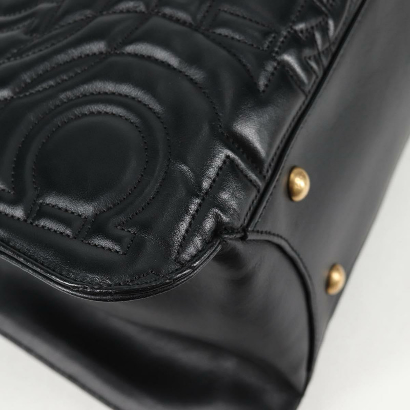 【日本直送】Salvatore Ferragamo 鏈條手提包，黑色皮革，金色，正品，貨號 128371M-14