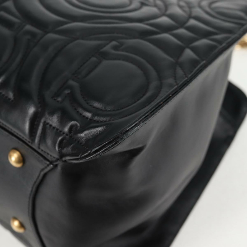 【日本直送】Salvatore Ferragamo 鏈條手提包，黑色皮革，金色，正品，貨號 128371M-15