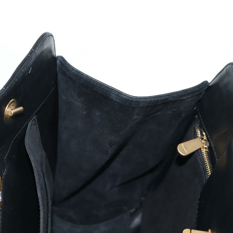 【日本直送】Salvatore Ferragamo 鏈條手提包，黑色皮革，金色，正品，貨號 128371M-19