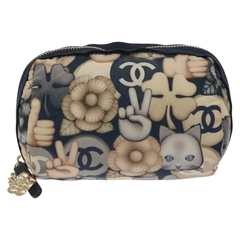 【日本直送】香奈兒 COCO 標誌尼龍海軍藍手拿包 CC 正品 129975V-12