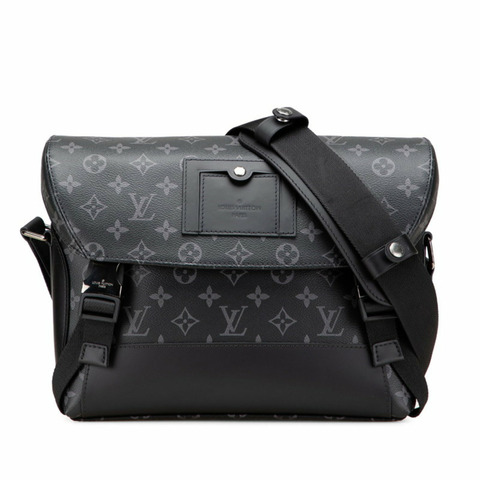 Louis Vuitton Monogram Eclipse Messenger Voyage PM 斜背包 M40511 黑色 PVC 皮革 男士 LOUIS VUITTON