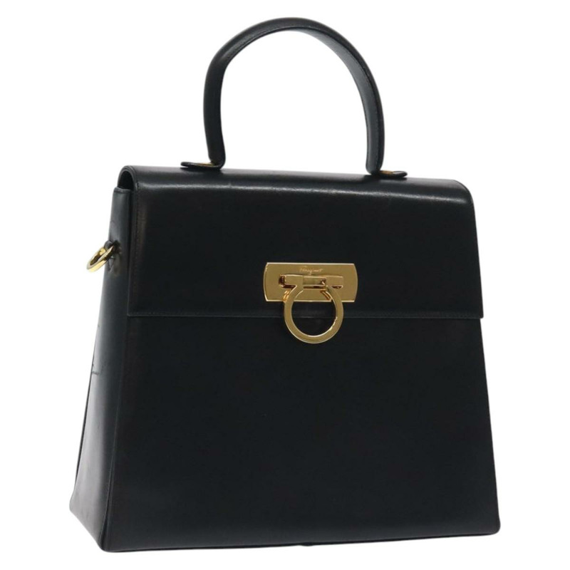 【日本直送】Salvatore Ferragamo Gancini 手提包 皮革 2 款 黑色 金色 正品 129924-0