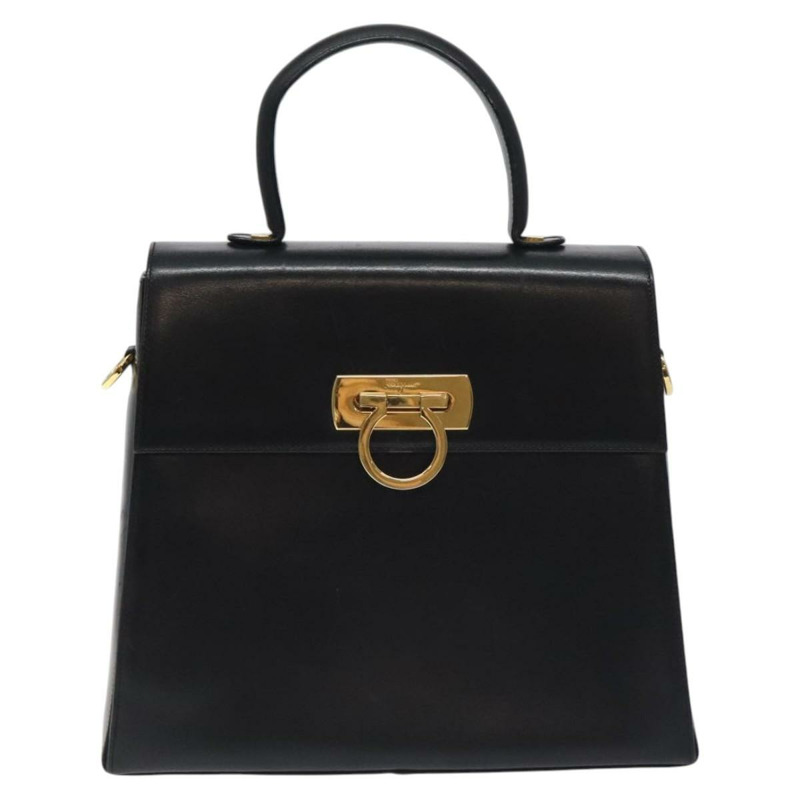 【日本直送】Salvatore Ferragamo Gancini 手提包 皮革 2 款 黑色 金色 正品 129924-12