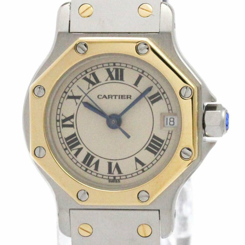 卡地亞 Santos Octagon 18K 金鋼石英女士腕錶 187903 拋光
