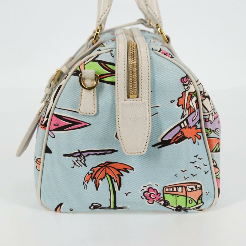 【日本直送】PRADA 手提包 帆布 2 向 淺藍色 金色 正品 130352V-2