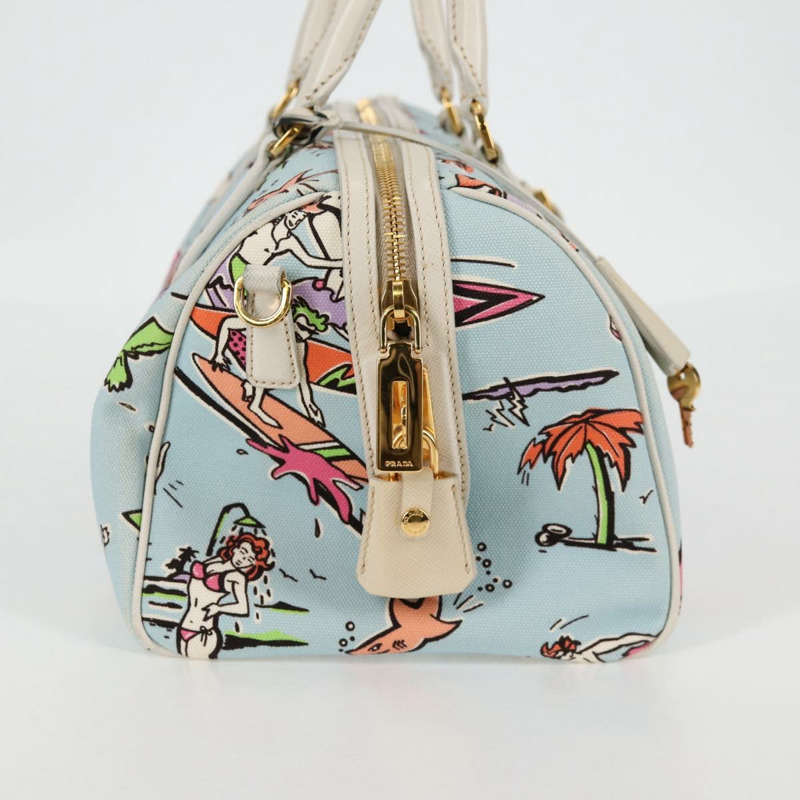 【日本直送】PRADA 手提包 帆布 2 向 淺藍色 金色 正品 130352V-3