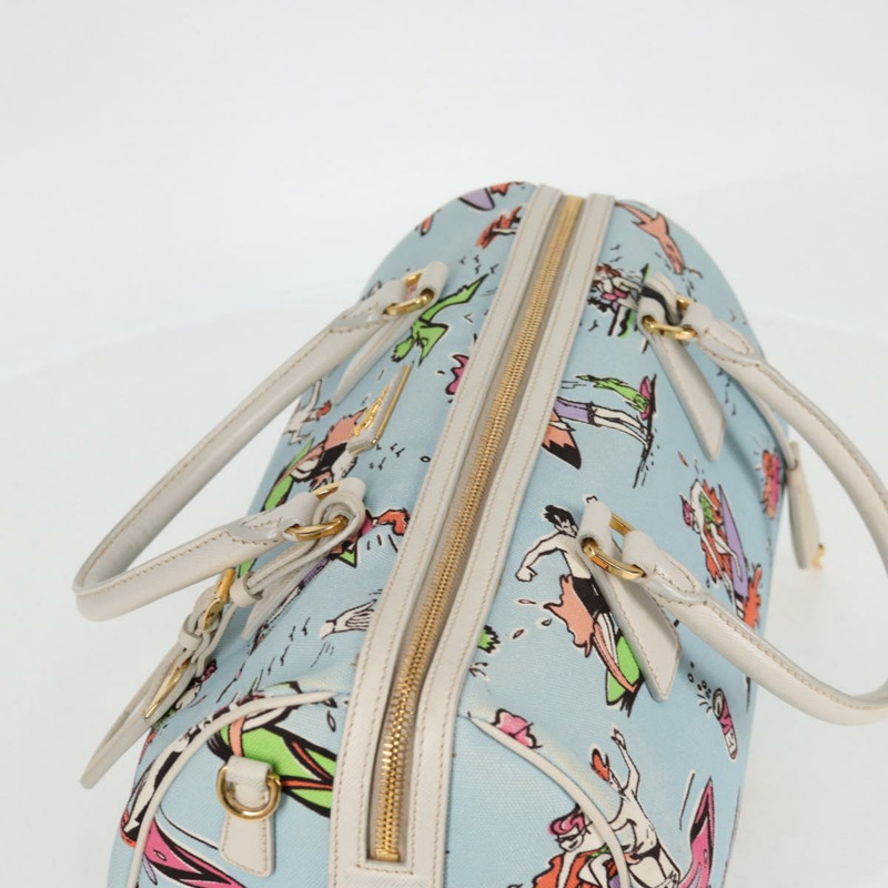 【日本直送】PRADA 手提包 帆布 2 向 淺藍色 金色 正品 130352V-5