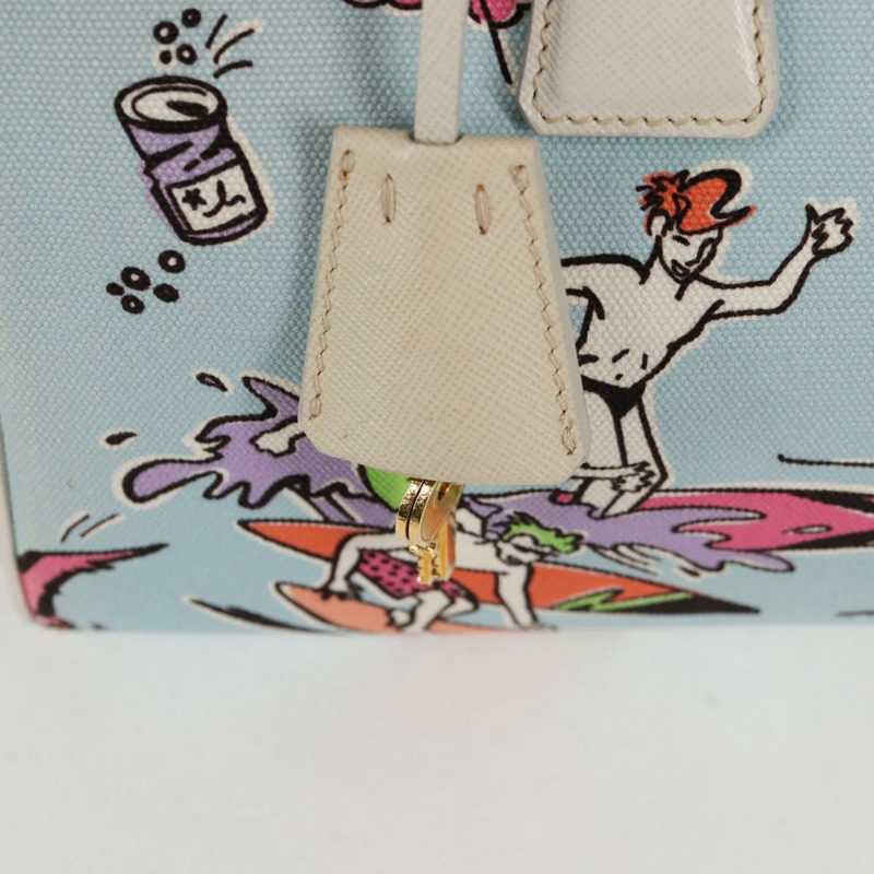 【日本直送】PRADA 手提包 帆布 2 向 淺藍色 金色 正品 130352V-8
