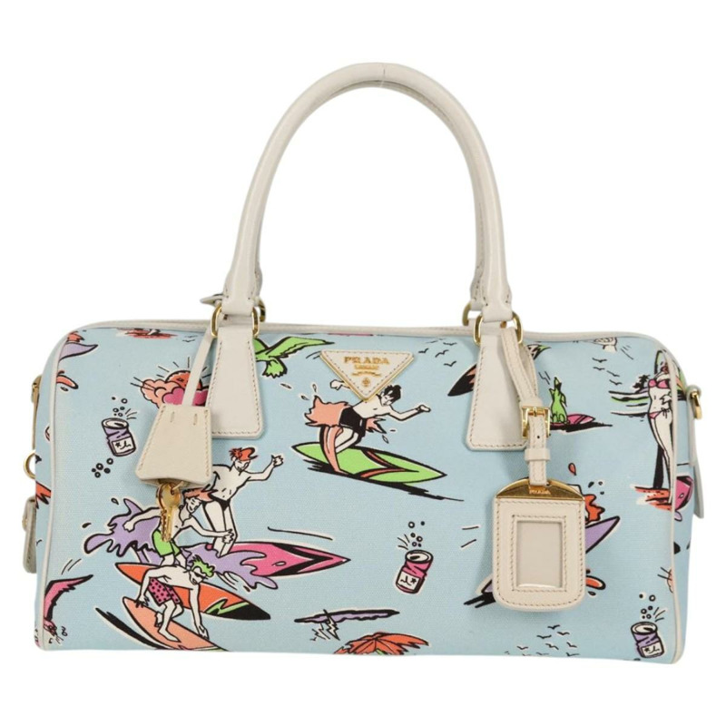 【日本直送】PRADA 手提包 帆布 2 向 淺藍色 金色 正品 130352V-12