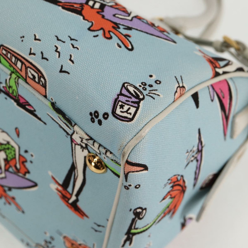 【日本直送】PRADA 手提包 帆布 2 向 淺藍色 金色 正品 130352V-14