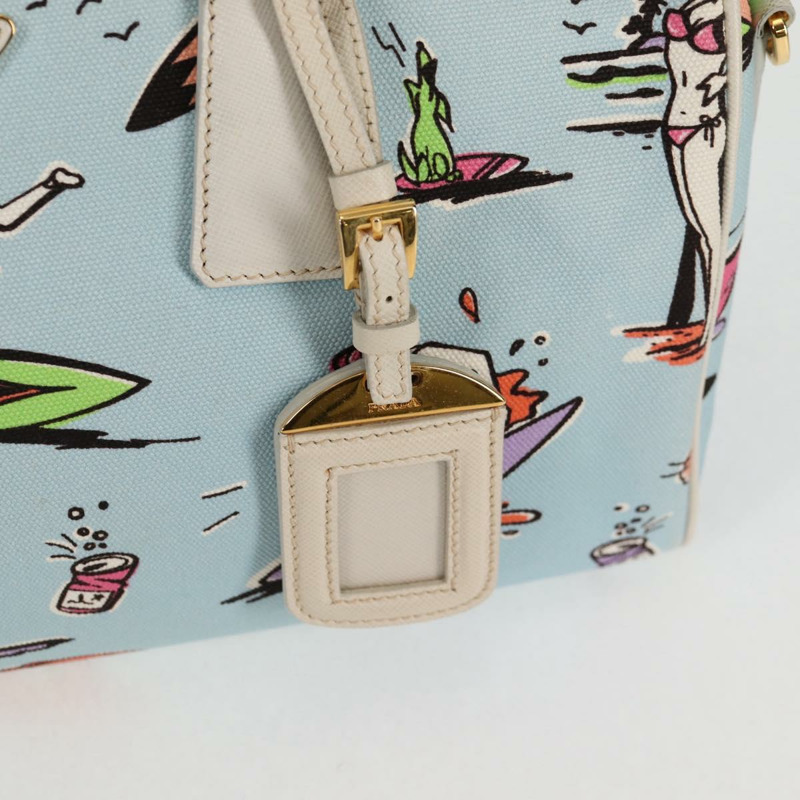 【日本直送】PRADA 手提包 帆布 2 向 淺藍色 金色 正品 130352V-17