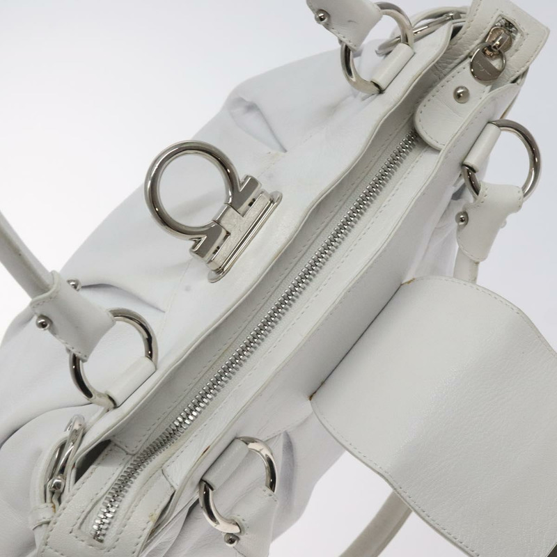 【日本直送】Salvatore Ferragamo Gancini 單肩包 皮革 白色 銀色 正品 128020-8