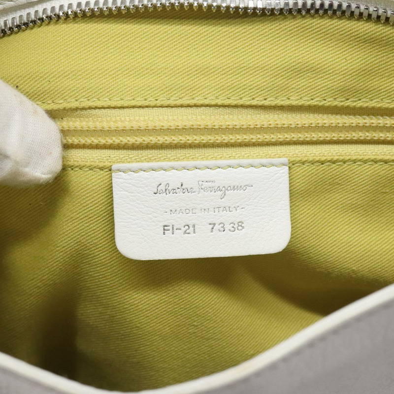 【日本直送】Salvatore Ferragamo Gancini 單肩包 皮革 白色 銀色 正品 128020-10