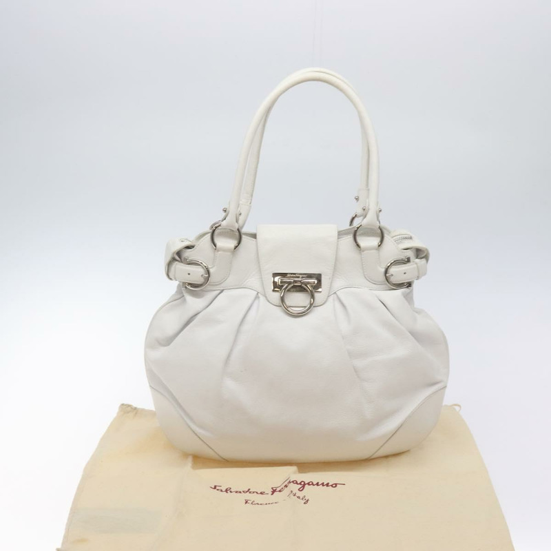 【日本直送】Salvatore Ferragamo Gancini 單肩包 皮革 白色 銀色 正品 128020-11