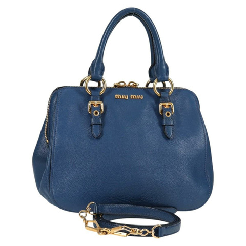 Miu Miu 手提包 皮革 2way 藍色 金色 正品 130218V