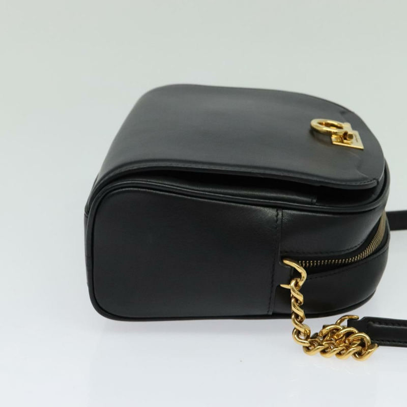 【日本直送】Salvatore Ferragamo Gancini 鏈條單肩包 皮革 黑金色 正品 131182-3