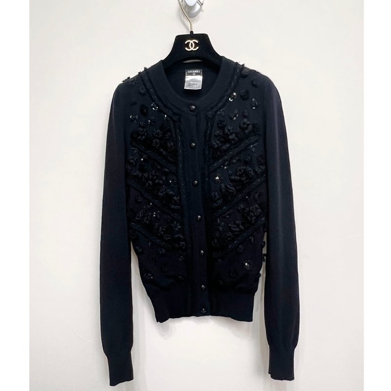 CHANEL 黑色立體花花羊絨外套 34.36.S-4