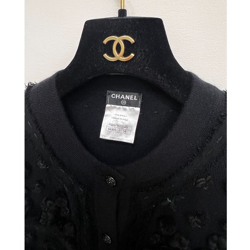 CHANEL 黑色立體花花羊絨外套 34.36.S-10