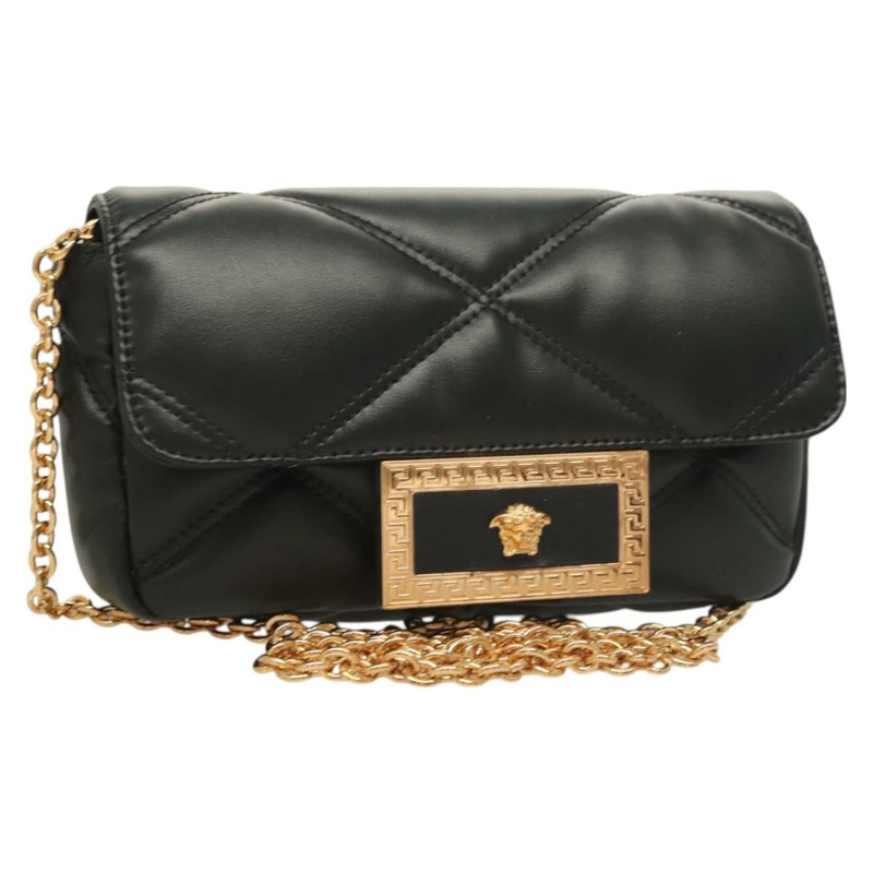 【日本直送】VERSACE 鏈條單肩包 皮革 黑金 正品 130277-0