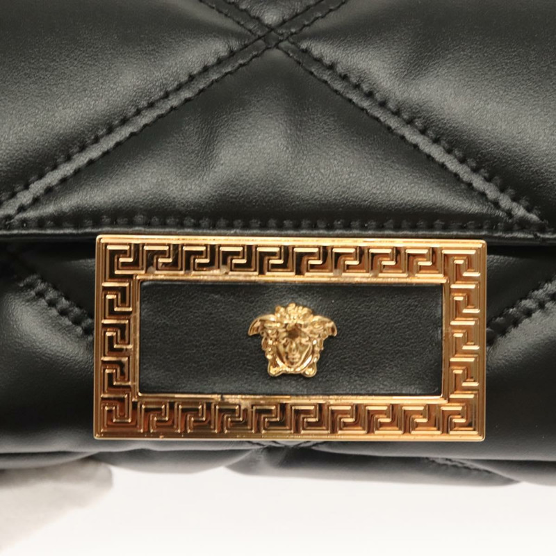 【日本直送】VERSACE 鏈條單肩包 皮革 黑金 正品 130277-17
