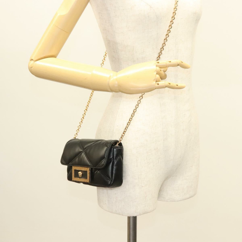【日本直送】VERSACE 鏈條單肩包 皮革 黑金 正品 130277-21