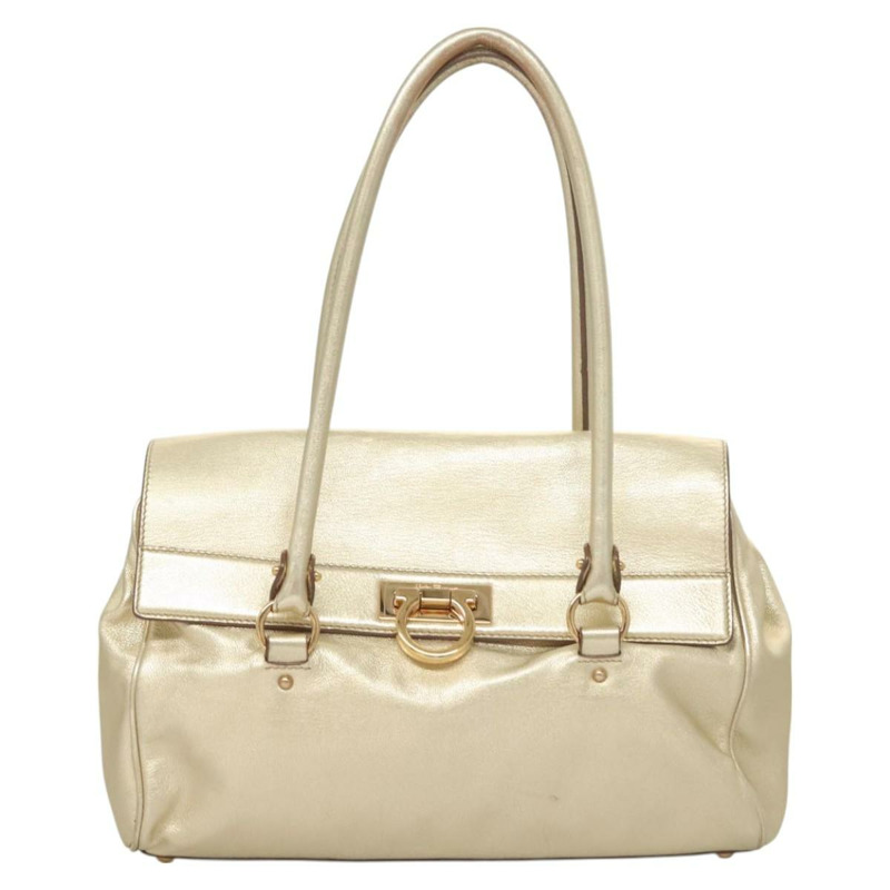 【日本直送】Salvatore Ferragamo Gancini 手提包 皮革 金色 金色 正品 131050-12