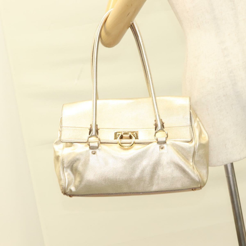 【日本直送】Salvatore Ferragamo Gancini 手提包 皮革 金色 金色 正品 131050-21