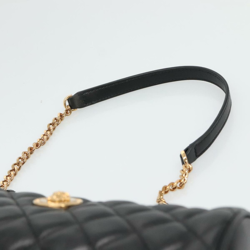 【日本直送】VERSACE 鏈條單肩包 皮革 黑金 正品 130252-13
