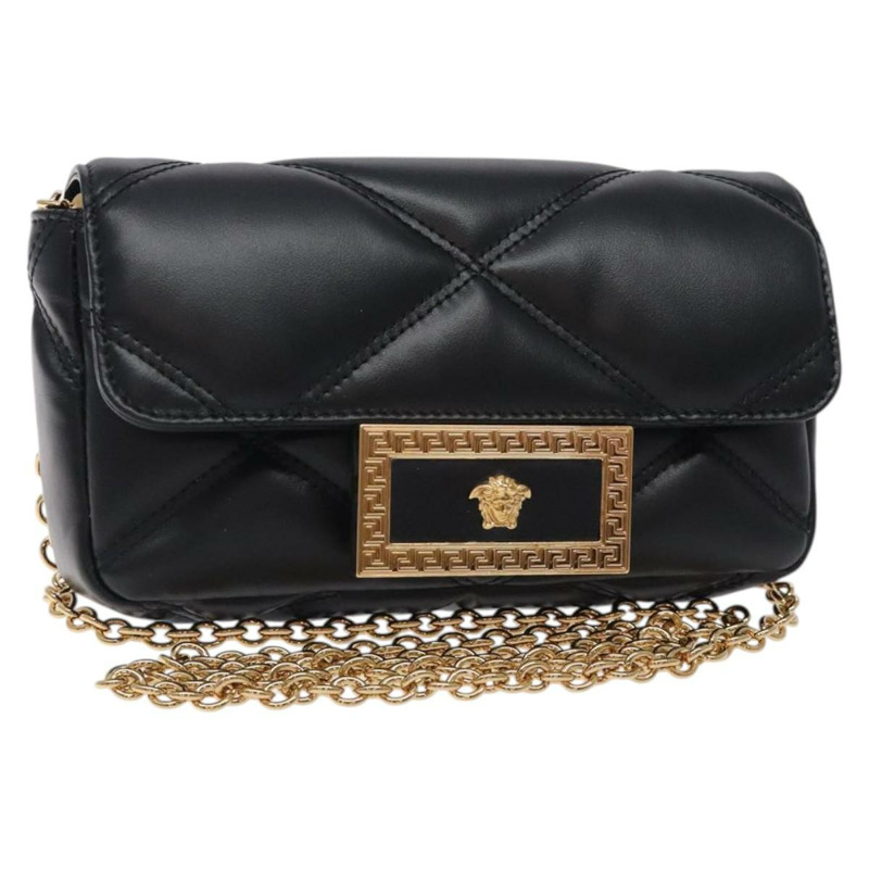 【日本直送】VERSACE 鏈條單肩包 皮革 黑金 正品 130278-0