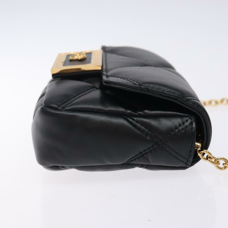 【日本直送】VERSACE 鏈條單肩包 皮革 黑金 正品 130278-2