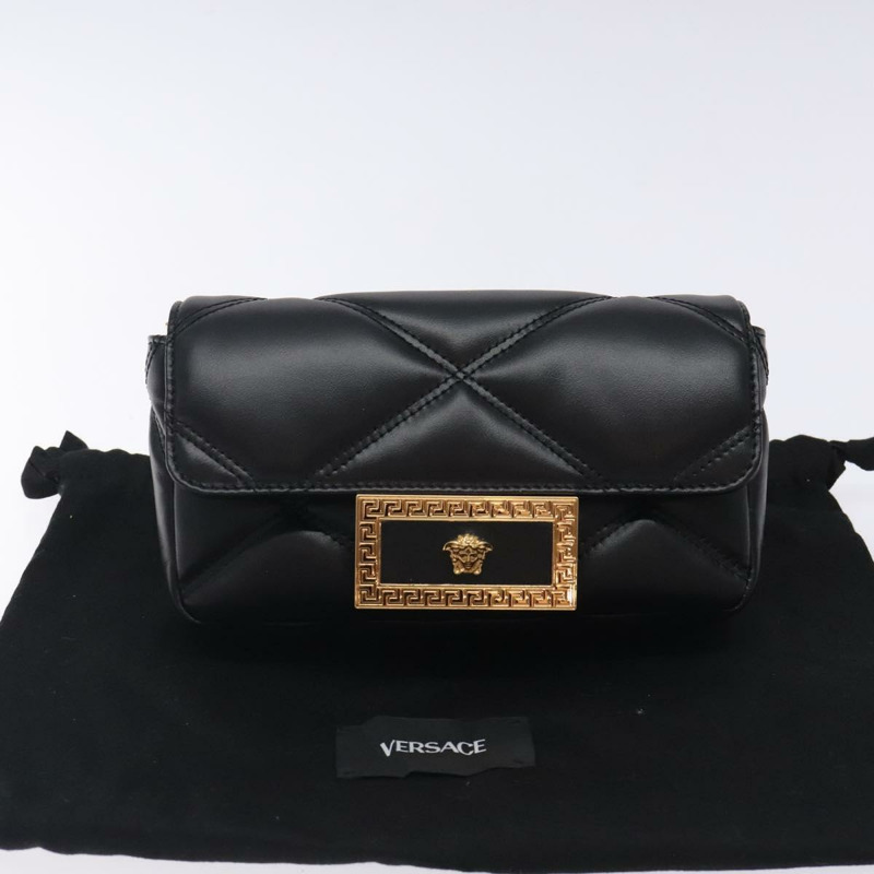 【日本直送】VERSACE 鏈條單肩包 皮革 黑金 正品 130278-11